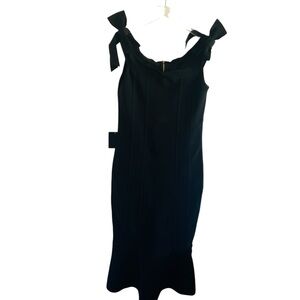 Bebe Over The Shoulder Black Bow Strap Tie Midi Bondage Dress